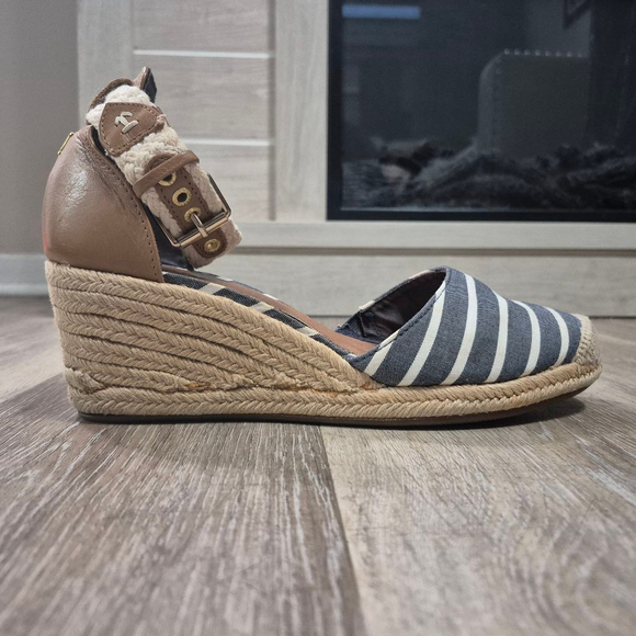 Women's Sperry Espadrille Wedge Sandals Blue/White Striped Sz 8 - Picture 2 of 9